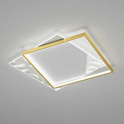 Nordic Square Flush Ceiling Light Metal Arcylic Shade LED Flushmount Lighting White Light with Feather Pattern