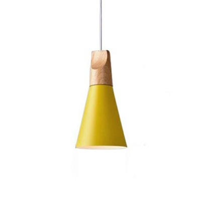 Nordic Style LED Pendant Light Wood Metal Macaron Cone Hanging Light for Dining Room