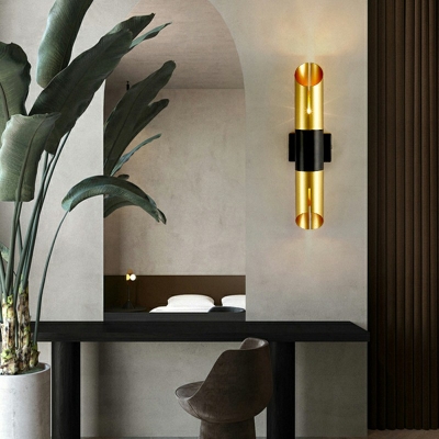 Postmodern Style 2 Lights Tube Shaped Wall Sconce Lights Gold Indoor Wall Lamp for Bedroom