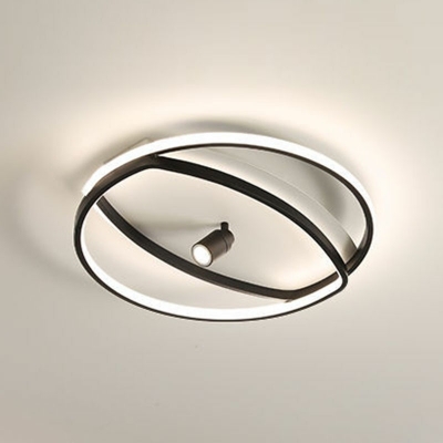 Round Flush Mount Lamp 2 Lights Modern Dimmable Metal and Acrylic Shade Ceiling Light for Bedroom