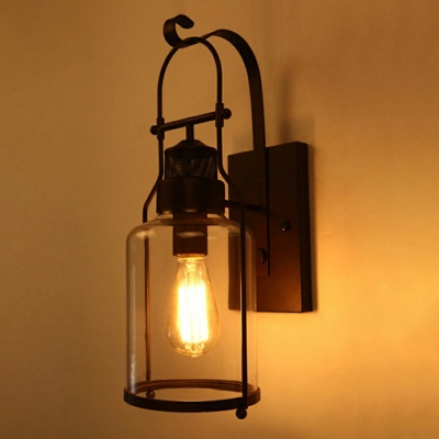Rustic Country Style Jar Wall Light with Clear Glass Shade 18.5