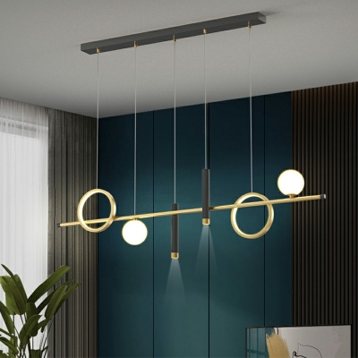 Simplicity Metalline Ring and Linear Island Light Fixture in Black-Gold Hanging Lamp for Dining Room