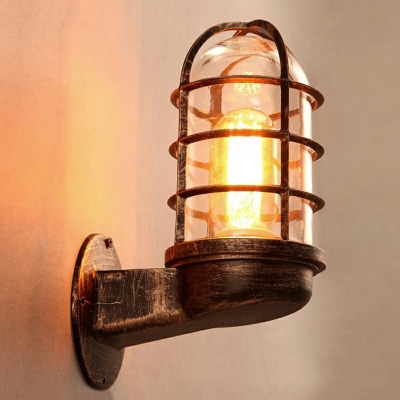 Single Light Caged Shape Industrial  Capsule Glass Wall Sconce Lamp Corridor Wall Mounted Light Fixture