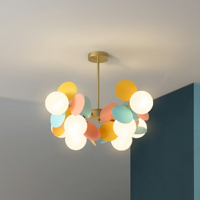 Sphere Glass Shade Multi-Lights Chandelier Metal Hanging Pendant for Living Room