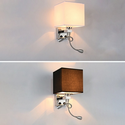 Square Sconce Light Fixture Modern Contracted Fabric and Metal Shade Wall Mount Light for Bedroom