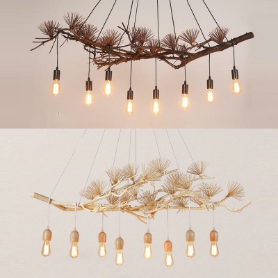 Wooden Pendant Light Swag Lamp 8 Lights Cluster Pendant with Wire Jungle
