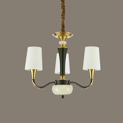 3-Bulb Suspension Light Bell Shape Glass Country Living Room Ceramics Chandelier in Black-Gold