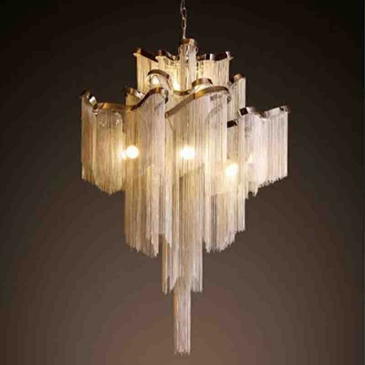 8 Bulbs Metal Cord Chandelier Lighting Art Deco Aluminum Shade Pendant Light