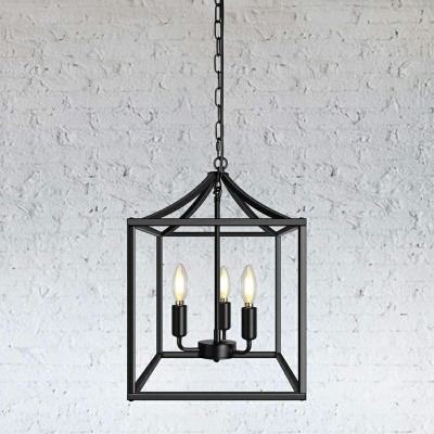 Antique Style Candle Chandelier with Cage Shade 4 Lights Hanging Light for Kitchen