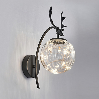 Antlers Glass Spherical Sconce Light Contemporary Warm Light Wall Mount Lighting with Arc Arm