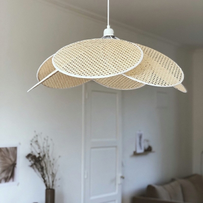 Asian Style Rattan Pendant Light 1-Light Symmetrical Hanging Light for Dinning Room
