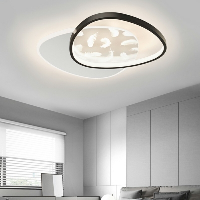 Black LED Parlor Ceiling Light Simple Flush Mount Lamp with geometric Ring Arcylic Shade in White Light
