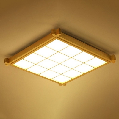 Contemporary Geometric Shaped Wood Flush Light Fixture Led Flush Mount White Light for Bedroom