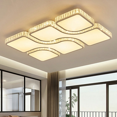 Contemporary Rectangular Flush Mount Ceiling Light Crystal LED White Flush Mount Fixtures for Living Room
