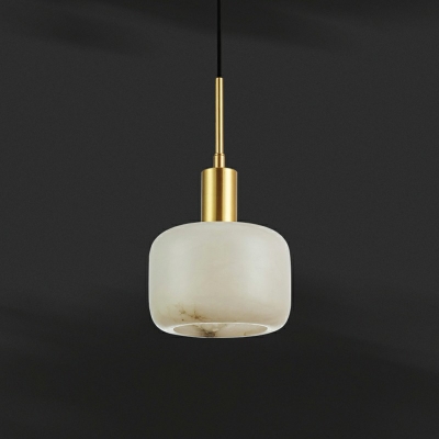 Drum Shape Hanging Lamp Nordic Style Stone Single Head in Brass Suspension Light for Hotel Hall Corridor