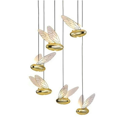 Gold Butterfly Pendant Lighting Postmodern Arcylic Ceiling Light for Girl's Bedroom