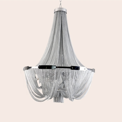 Hanging Light Kit Silver Color Tassel Shape Chandelier for Dining Room Hotel Lobby