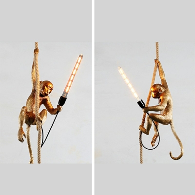 Industrial Style Monkey Shaped Pendant Light Natural Rope 1 Light Hanging Lamp for Restaurant