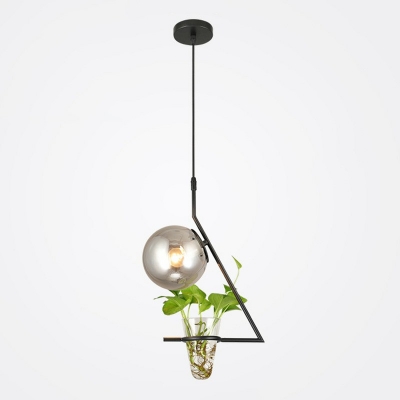 Industrial Style Pendant Light Glass 1 Light Plants Decorative Hanging Lamp, without Plants