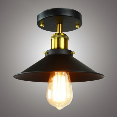Industrial Style Wrought Iron Semi Flush Mount Light Black Mental 1Light Ceiling Light for Hallway