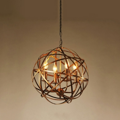 Iron Globe Pendant Lighting Industrial 4 Lights Dining Room Chandelier Hanging Light Fixture