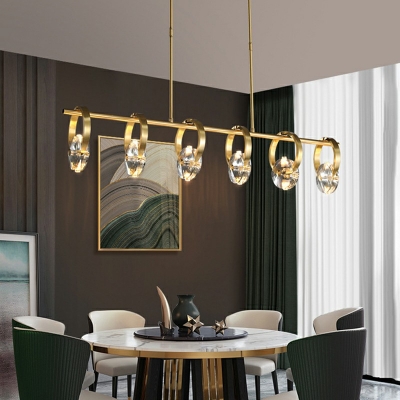 Linear Shade Island Light Fixture Modernist Metal Ring Dining Room Pendant in Brass
