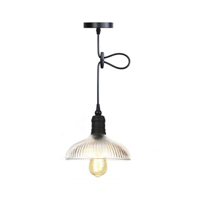 Metal Hanging Lamp Rustic Single-Bulb Bistro Ceiling Pendant Light Clear Glass in Black
