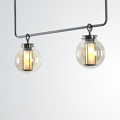 Minimalist Style Dinning Room Hanging Ceiling Light Island Light Fixture with 2 Bulbs Globe Glass