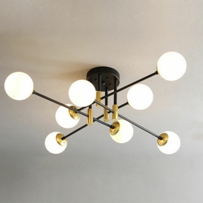 Modern Sputnik Shaped Semi Flush Mount Light Glass 8 Light Ceiling Light for Living Room