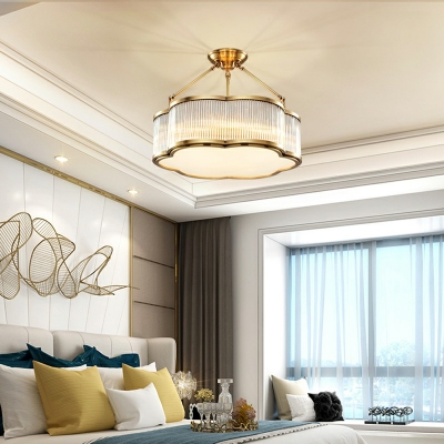 Modern Style Drum Shaped Semi Flush Mount Light Crystal 5 Light Ceiling Light for Bedroom