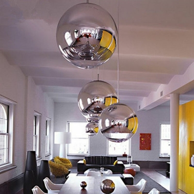 Modern Style Glass Pendant Light Globe Platting Mirrored Hanging Light for Bedside Bar