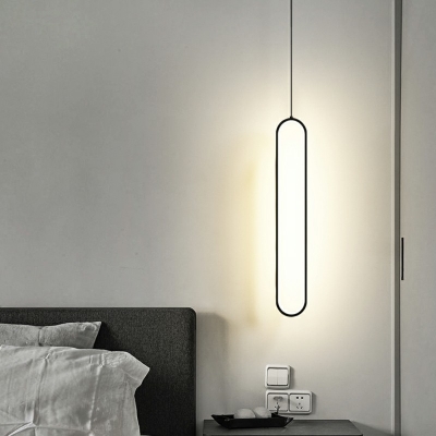 Modern Style Oval Pendant Light Metal Acrylic LED Hanging Light for Bedroom