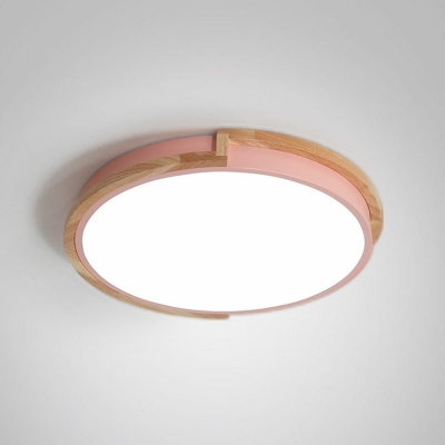 Modern Style Round Flush Mount Light Wood 1 Light Ceiling Light for Living Room