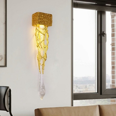 Postmodern 1-Head Gold Wall Sconce Light Kit Raindrop Crystal Living Room Bedroom Wall Mount Wall Light