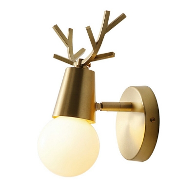 Postmodern Single Wall Hanging Light Ball Wall Lamp with Antlers Decorate in Gold