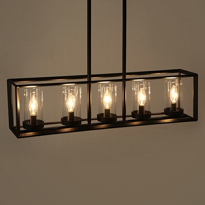 Rectangle Chandelier Industrial Island Lighting Fixtures Black Kitchen 5 Lights Pendant