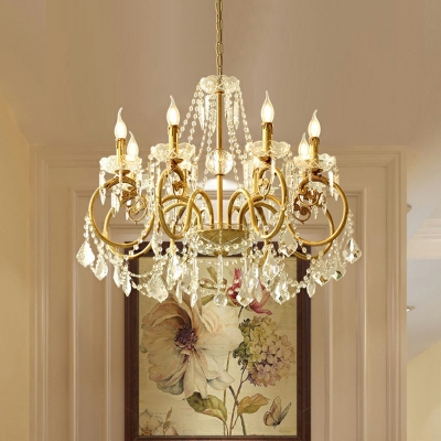 Rustic Style Gold Candlestick Design Chandelier Lighting Fixture Crystal Living Room Hanging Light