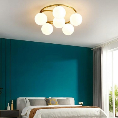 Simplicity Opal Glass Semi Flush Mount Bedroom Ceiling Mounted Lighting in White
