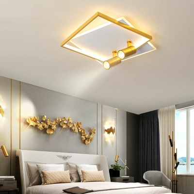 Square Flush Mount Lamp 4 Lights Modern Dimmable Metal and Acrylic Shade Ceiling Light for Bedroom