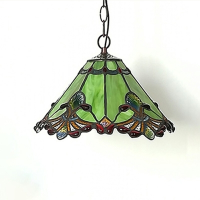 Stained Glass Cone Pendant Light Single Light Tiffany Antique Ceiling Lamp for Study Room