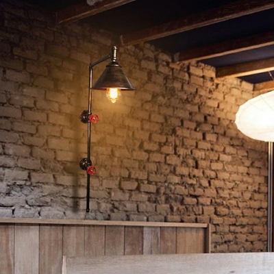 Vintage Style Industrial Pipe Wall Sconce in Bronze Finish 1 Head Metal Wall Mounted Lighting for Pathway Restaurant