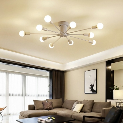 Vintage Style Wrought Iron Ceiling Light Open Bulb Style Semi-Flush Ceiling Light for Living Room