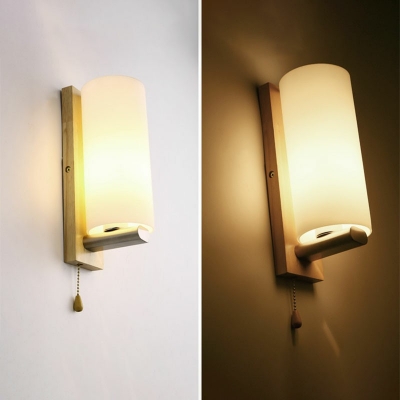 Wall Sconce Light Contemporary Modern Nordic Wood and Glass Shade Wall Light for Bedroom, 11