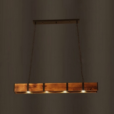 Warm Light Linear Island Pendant Light Loft Style Metal Dining Room Island Lighting in Distressed Wood