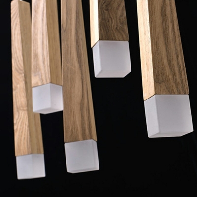 Wood Linear Hanging Pendant Lights Minimalist 5-Light Pendant Lighting in Browns