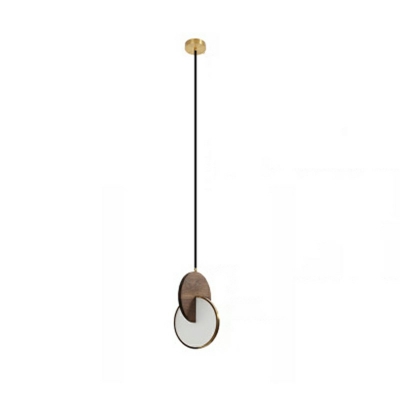 Wood Metal Acrylic Hanging Light Round LED Pendant Light for Bedside