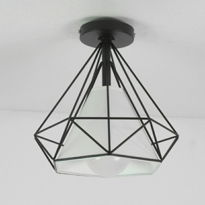 1 Light Flush Mount Light Minimalist Style Diamond Shape Fabric Ceiling Mounted Fixture