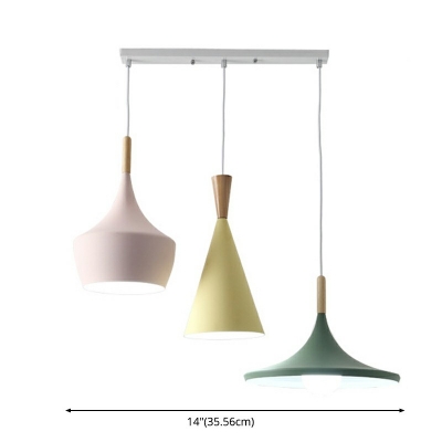 3-Light Hanging Pendant Lamp Macaron Metal Shade Hanging Light in Pink-Yellow-Green