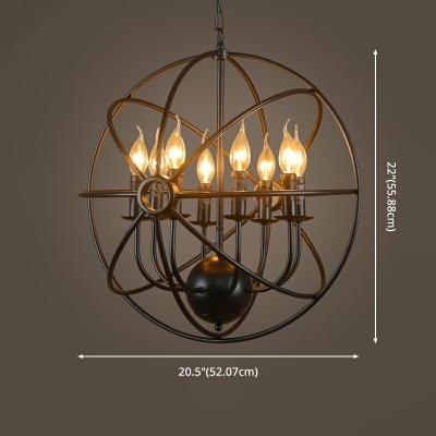 8-Light Rustic Black Pendant Light Candle Metal Chandelier for Living Room
