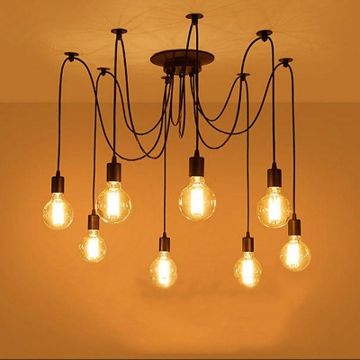 8-Light Swag Lamp Black Industrial Pendant Light Spider Ceiling Lights for Kitchen